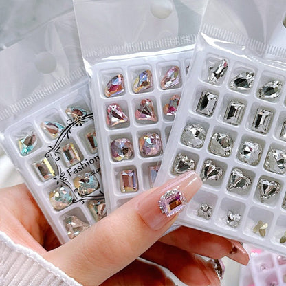 Multi - Shape 3D Clear Crystal Rhinestones Set Heart K9 Nail Decoration - SOLWINK