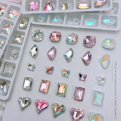 Multi - Shape 3D Clear Crystal Rhinestones Set Heart K9 Nail Decoration - SOLWINK