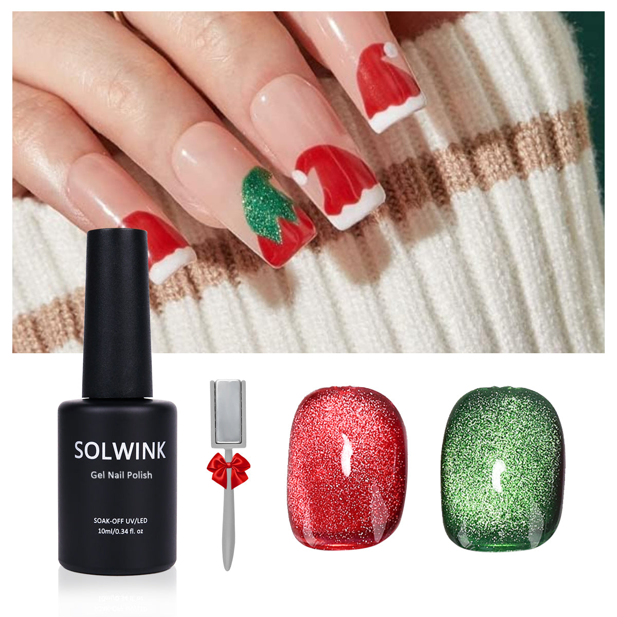 [Clearance] SOLWINK Christmas Cat Eye Gel Polish Set Red Green