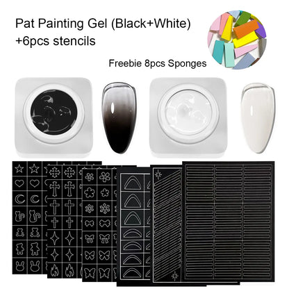SOLWINK Pat Painting Gel Set - Black&White solid texture nail gel for Sponge and Stencil design
