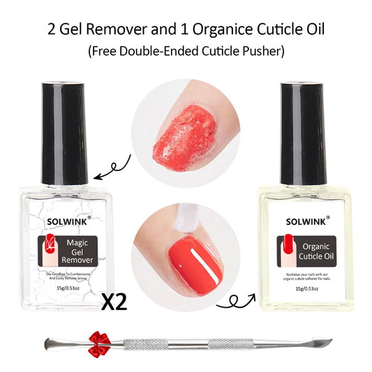 SOLWINK 2pcs 10ML Clear Magic Gel Remover & 1 pcs Cuticle Oil - SOLWINK