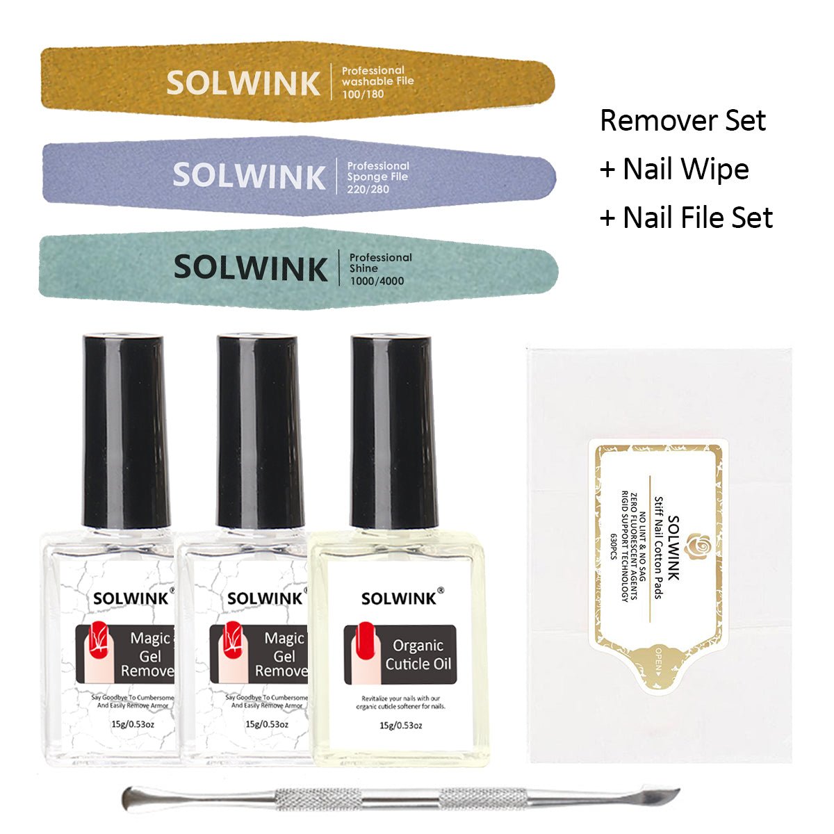 SOLWINK 2pcs 10ML Clear Magic Gel Remover & 1 pcs Cuticle Oil - SOLWINK