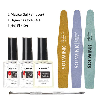 SOLWINK 2pcs 10ML Clear Magic Gel Remover & 1 pcs Cuticle Oil - SOLWINK