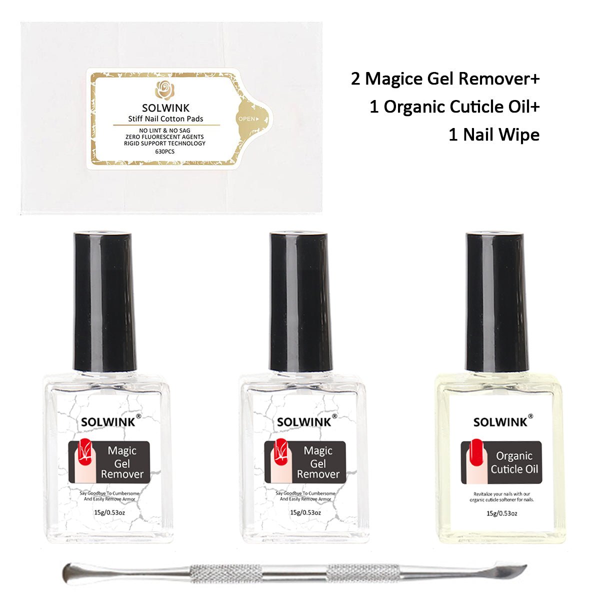 SOLWINK 2pcs 10ML Clear Magic Gel Remover & 1 pcs Cuticle Oil - SOLWINK