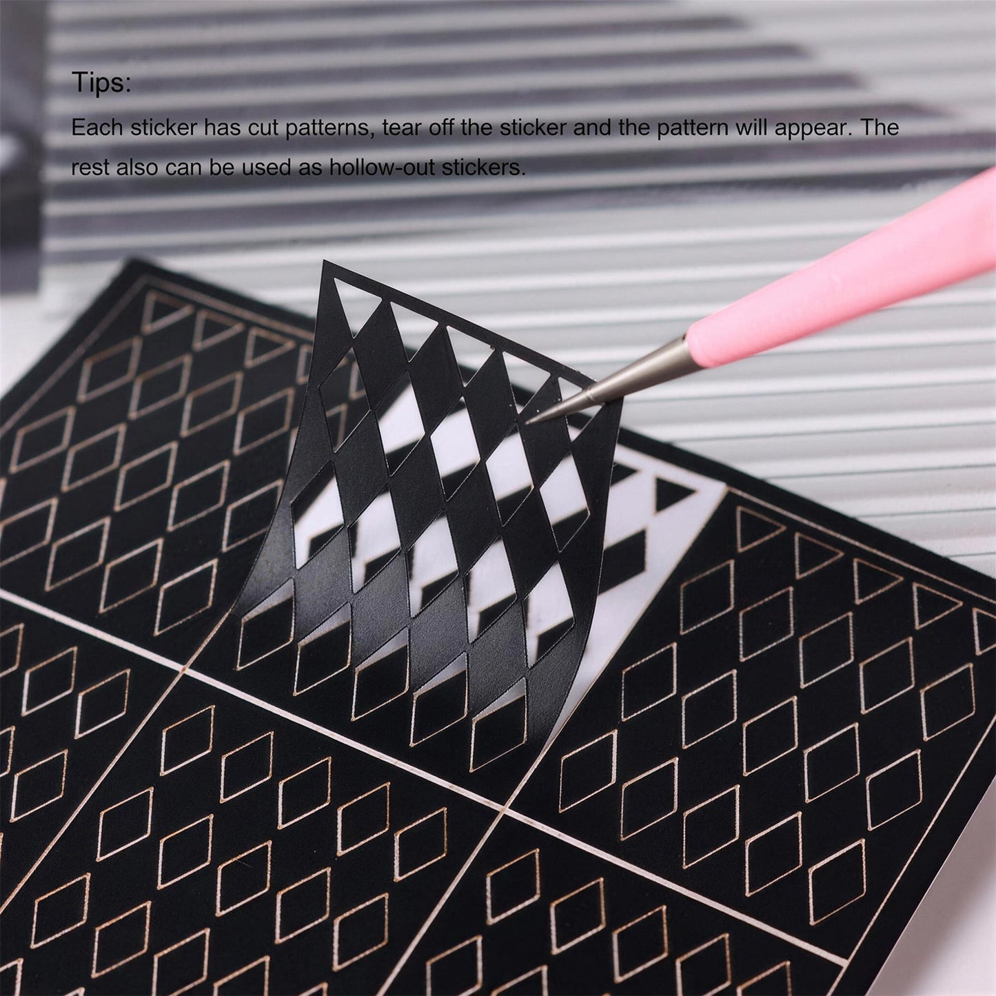 SOLWINK 6 Sheets Hollowing-out Airbrush Nail Art Stencil Sticker Decals 3D Self-Adhesive Leopard Pattern Chessboard Line Zebra Scale - SOLWINK