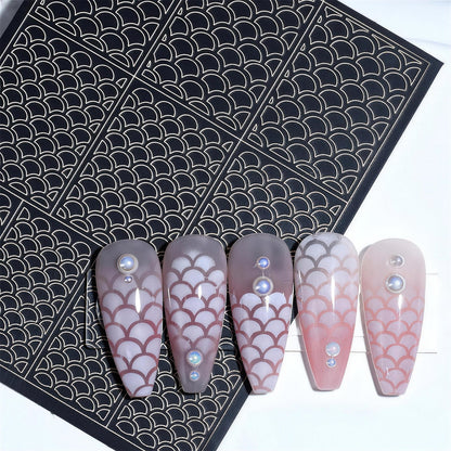 SOLWINK 6 Sheets Hollowing-out Airbrush Nail Art Stencil Sticker Decals 3D Self-Adhesive Leopard Pattern Chessboard Line Zebra Scale - SOLWINK