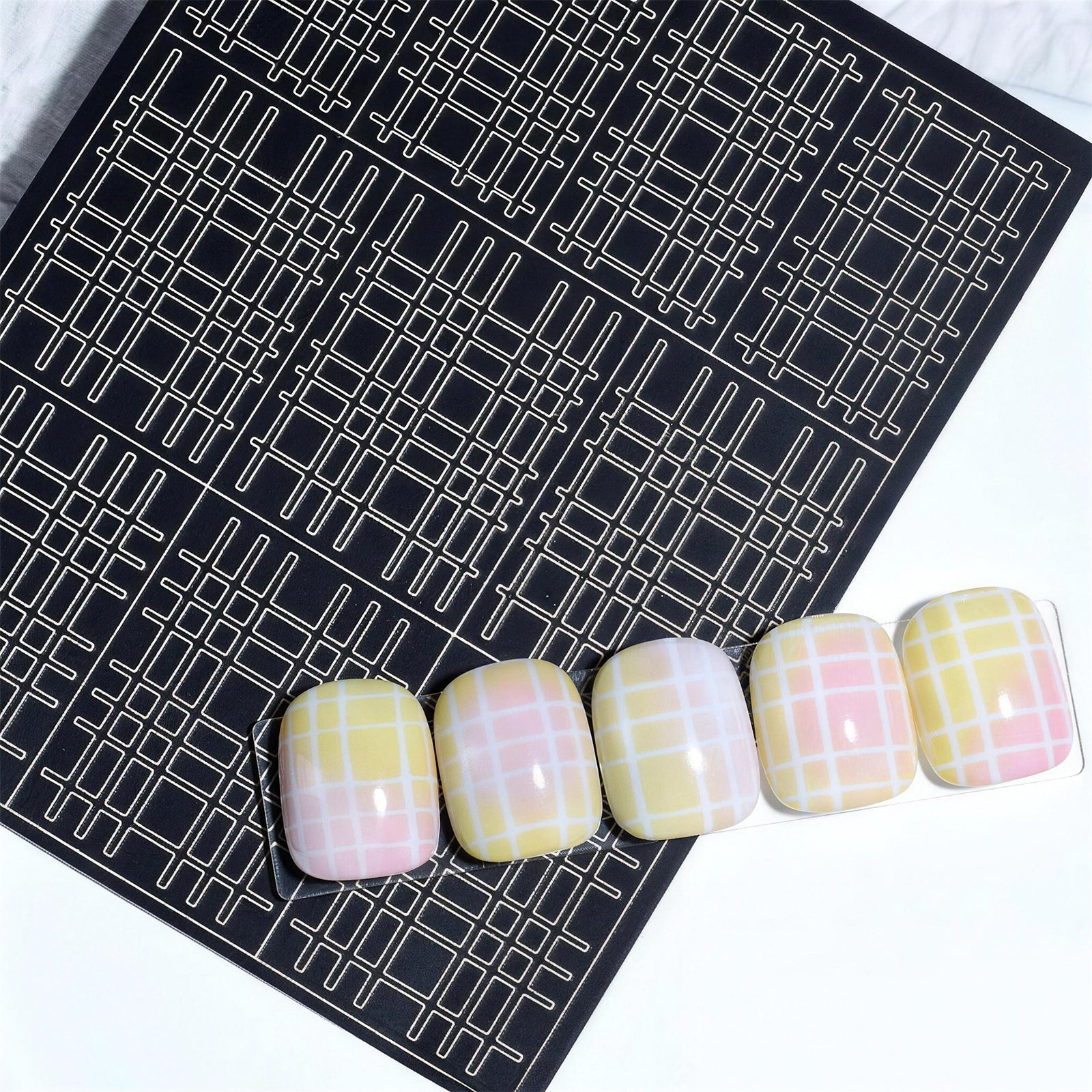 SOLWINK 6 Sheets Hollowing-out Airbrush Nail Art Stencil Sticker Decals 3D Self-Adhesive Leopard Pattern Chessboard Line Zebra Scale - SOLWINK