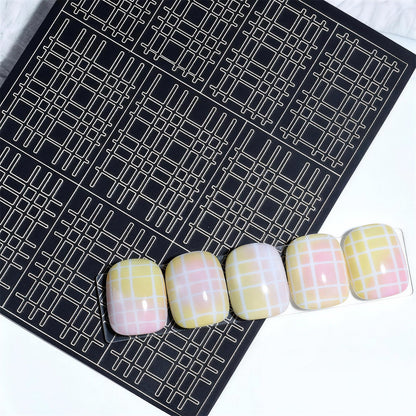 SOLWINK 6 Sheets Hollowing-out Airbrush Nail Art Stencil Sticker Decals 3D Self-Adhesive Leopard Pattern Chessboard Line Zebra Scale - SOLWINK