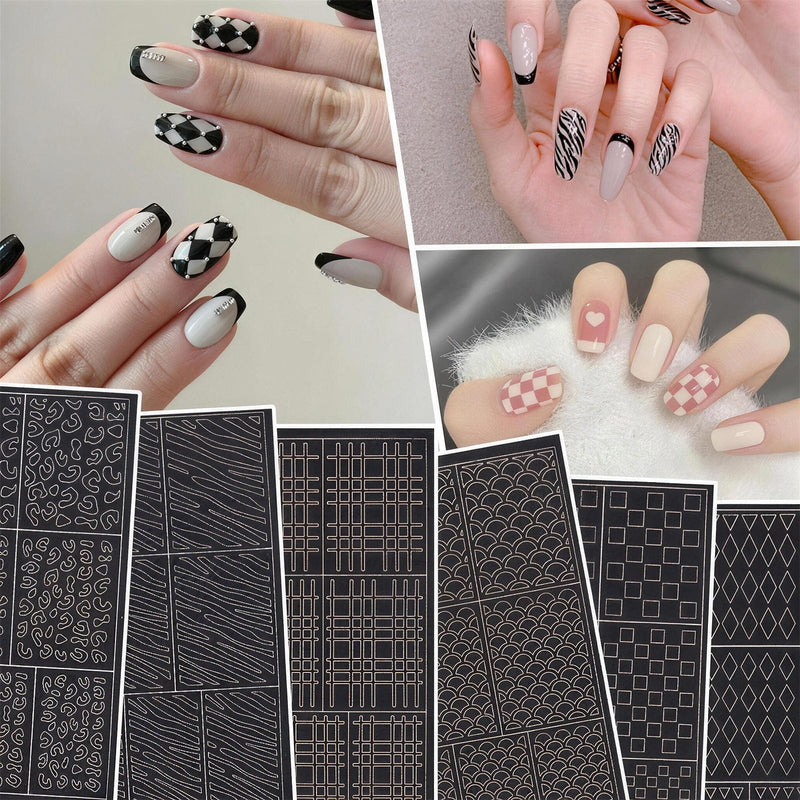 SOLWINK SOLWINK 6 Sheets Hollowing-out Airbrush Nail Art Stencil Sticker Decals 3D Self-Adhesive Leopard Pattern Chessboard Line Zebra Scale SOLWINK 6 Sheets Hollowing-out Airbrush Nail Art Stencil Sticker Decals 3D Self-Adhesive Leopard Pattern Chessboard Line Zebra Scale