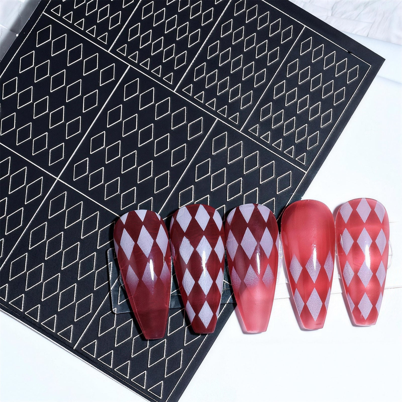 SOLWINK 6 Sheets Hollowing-out Airbrush Nail Art Stencil Sticker Decals 3D Self-Adhesive Leopard Pattern Chessboard Line Zebra Scale - SOLWINK