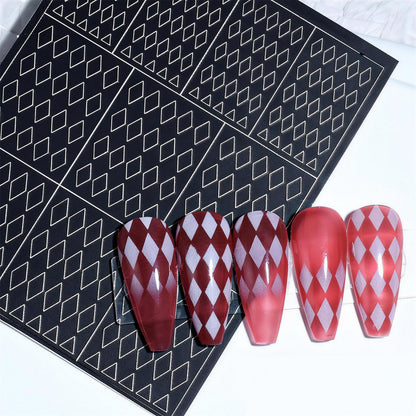 SOLWINK 6 Sheets Hollowing-out Airbrush Nail Art Stencil Sticker Decals 3D Self-Adhesive Leopard Pattern Chessboard Line Zebra Scale - SOLWINK