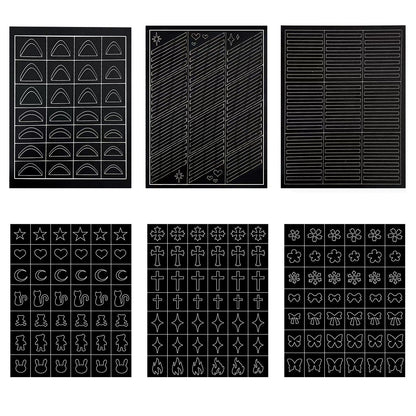 SOLWINK 6 Sheets Reusable Nail Stencil Templates for DIY Nail Art - SOLWINK