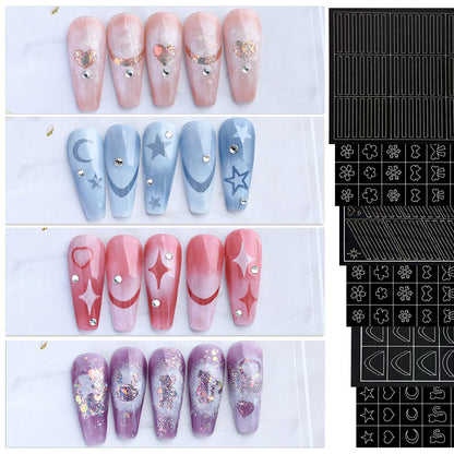 SOLWINK 6 Sheets Reusable Nail Stencil Templates for DIY Nail Art - SOLWINK
