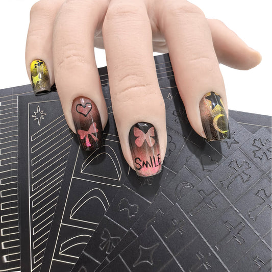 SOLWINK 6 Sheets Reusable Nail Stencil Templates for DIY Nail Art - SOLWINK