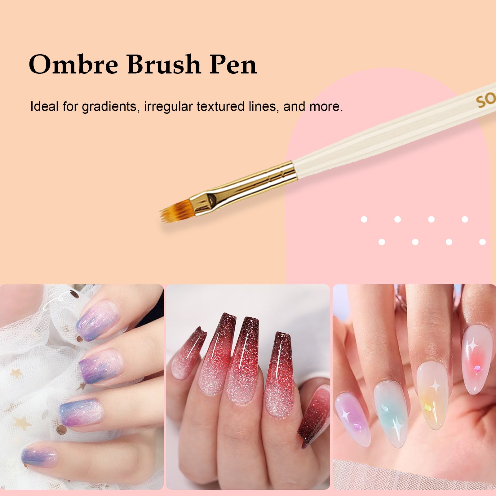 SOLWINK Nail Art Brushes Ombre Brush Pen Multi-Pen Brush Pen Liner Brush - SOLWINK