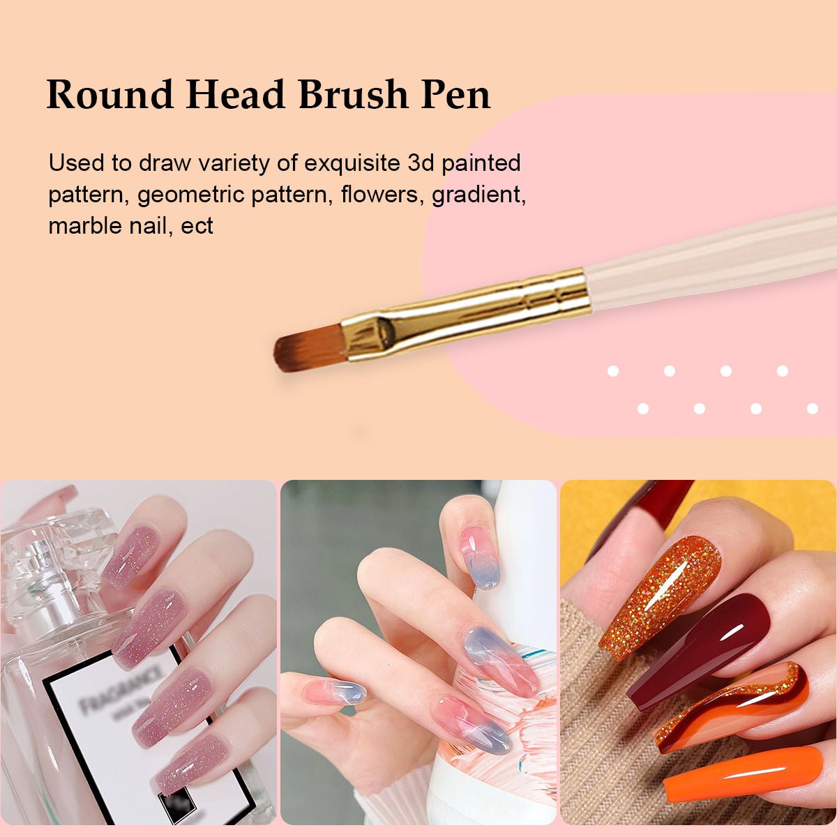 SOLWINK Nail Art Brushes Ombre Brush Pen Round Head Brush Pen Liner Brush - SOLWINK