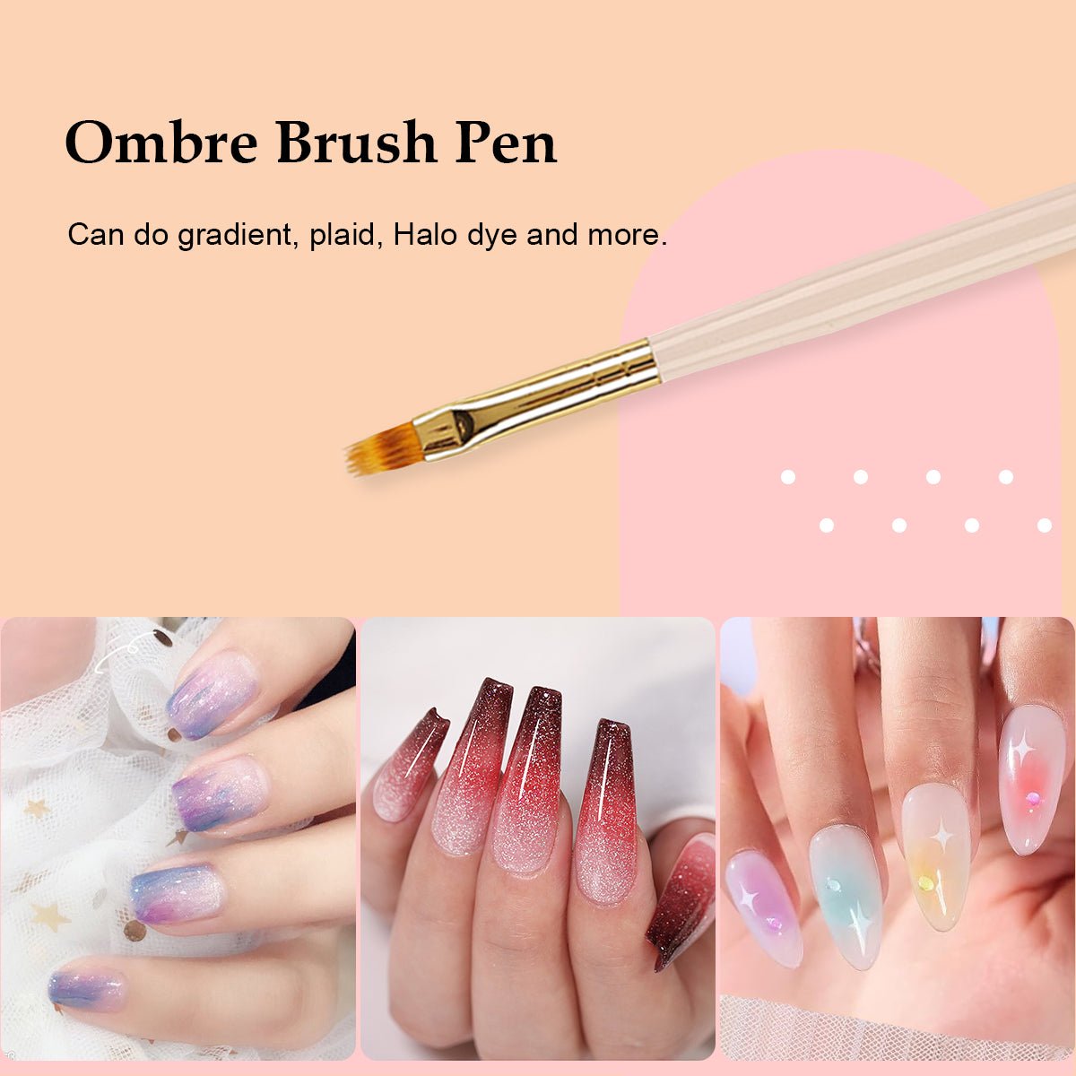 SOLWINK Nail Art Brushes Ombre Brush Pen Round Head Brush Pen Liner Brush - SOLWINK