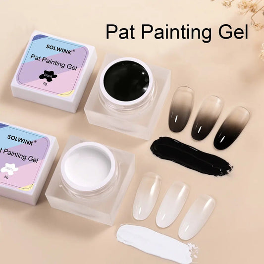 SOLWINK Pat Painting Gel Set - Black&White solid texture nail gel for Sponge and Stencil design - SOLWINK