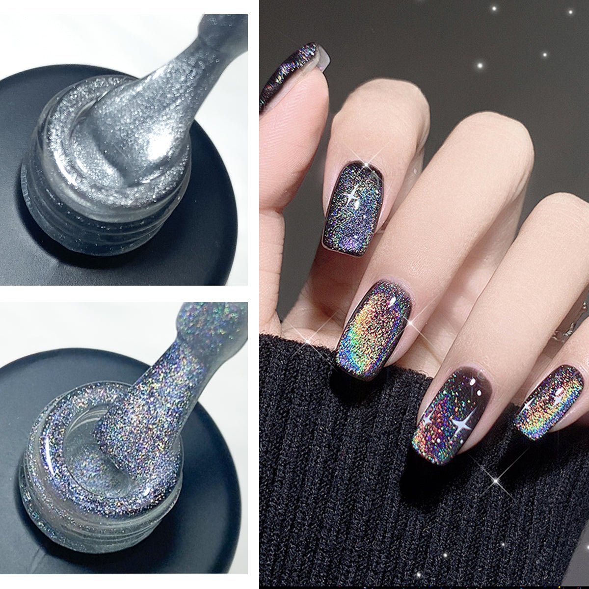 SOLWINK Silver & Rainbow Cat Eye Gel Polish Set - Magnet Kit - SOLWINK
