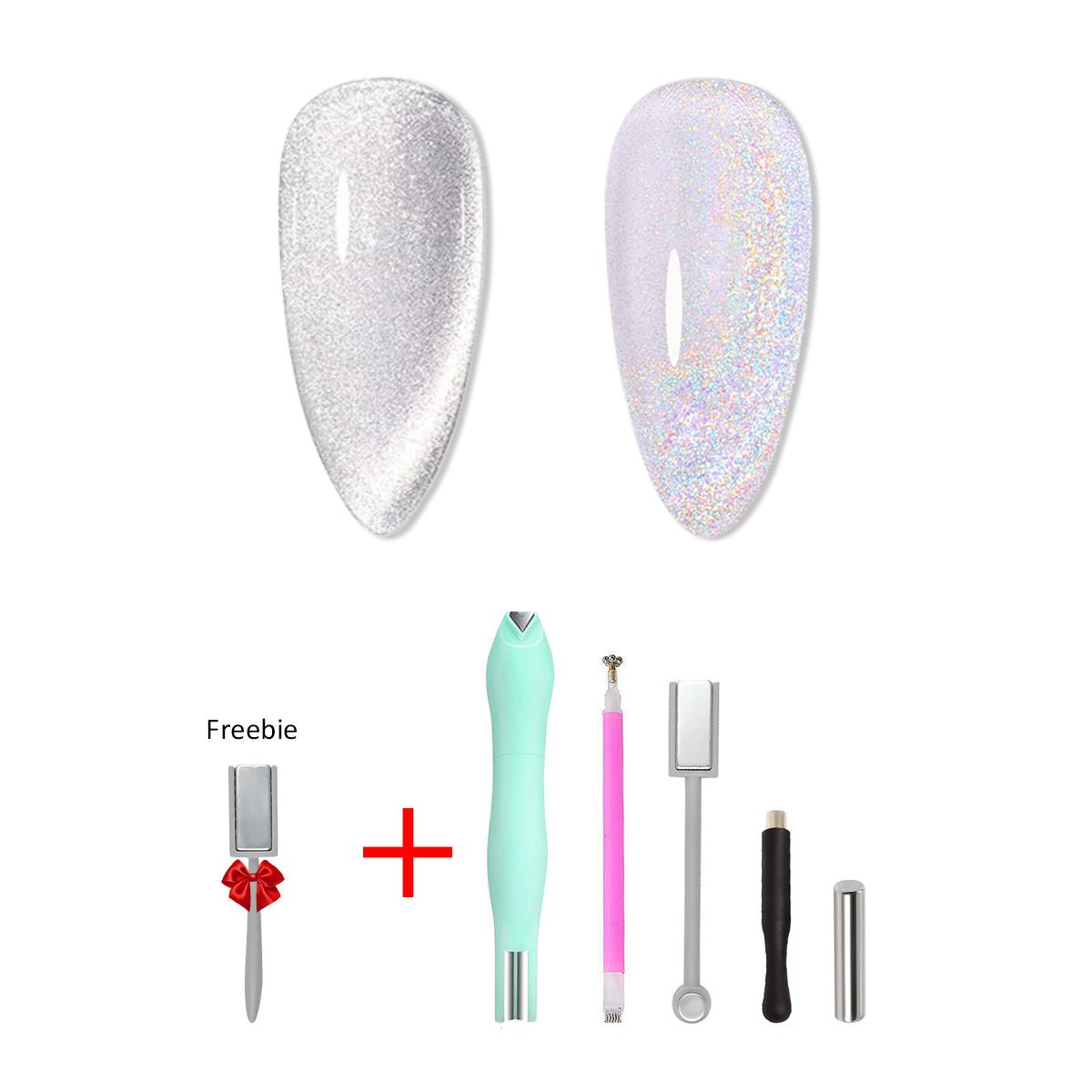 SOLWINK Silver & Rainbow Cat Eye Gel Polish Set - Magnet Kit - SOLWINK